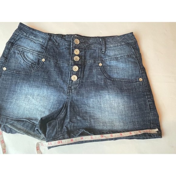 Almost Famous Womens Denim Shorts Buttonfly Streetwear Summer Fashion Blue SZ 13 - Picture 6 of 8